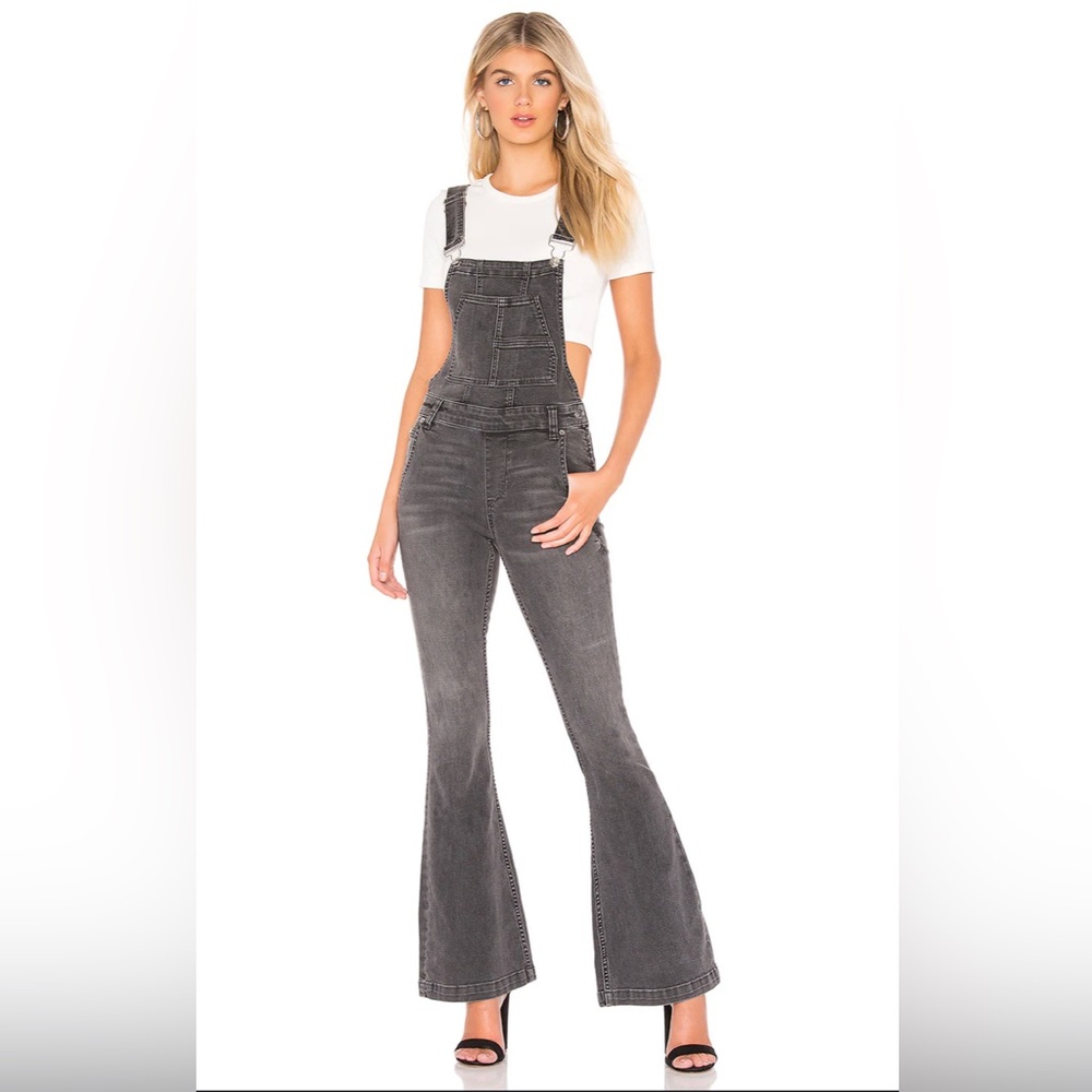 Free People Carly Flare Overalls Black 27